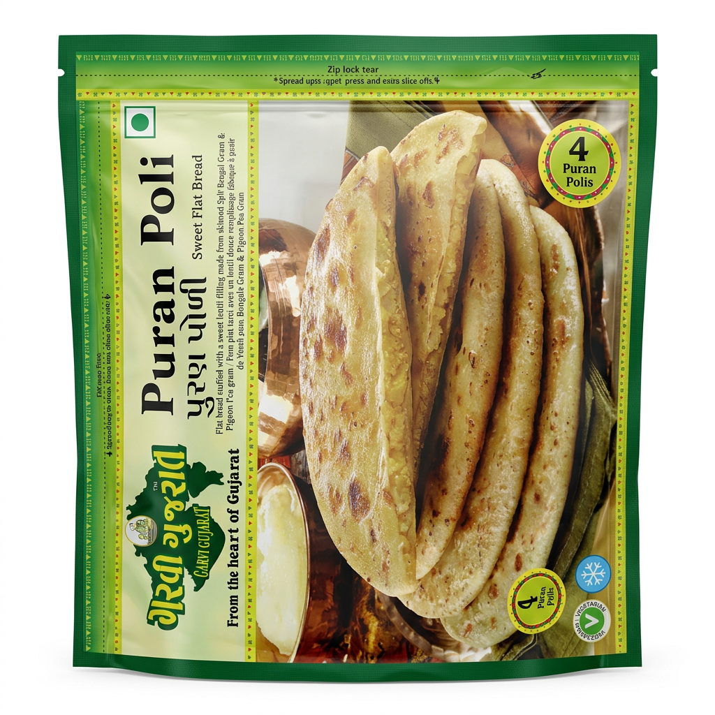 Garvi Gujarat Frozen Puran Poli by Garvi Gujarat Frozen — front view showing product label and branding, studio product photo on white background