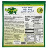 Garvi Gujarat Whole Wheat Fulka Rotli by Garvi Gujarat Frozen — back view showing ingredients and product details, studio product photo on white background