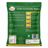 Taj Frozen Chilli And Coriander Naan by Taj Frozen — back view showing ingredients and product details, studio product photo on white background