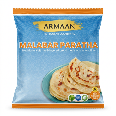 Armaan Frozen Malabari Paratha by Armaan Frozen — front view showing product label and branding, studio product photo on white background