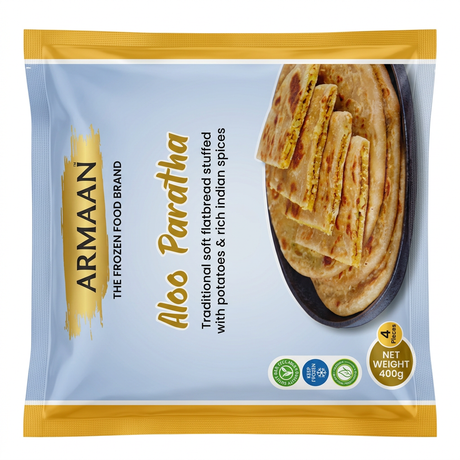 Armaan Frozen Aloo Paratha by Armaan Frozen — front view showing product label and branding, studio product photo on white background