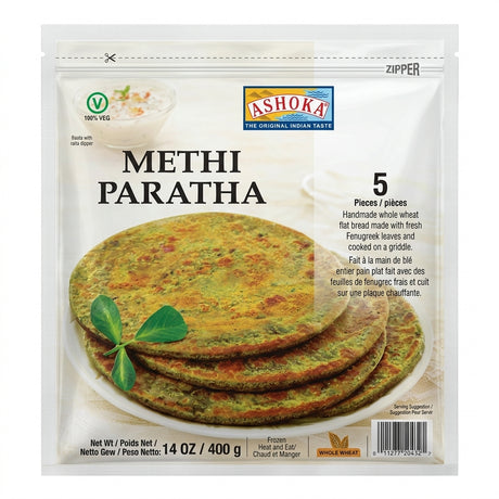 Ashoka Methi Paratha by Ashoka Frozen — front view showing product label and branding, studio product photo on white background