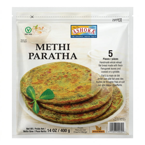 Ashoka Methi Paratha by Ashoka Frozen — front view showing product label and branding, studio product photo on white background