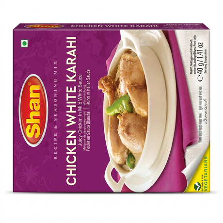 Shan White Karahi Chicken Masala Mix by Shan Ground Spices — front view showing product label and branding, studio product photo on white background