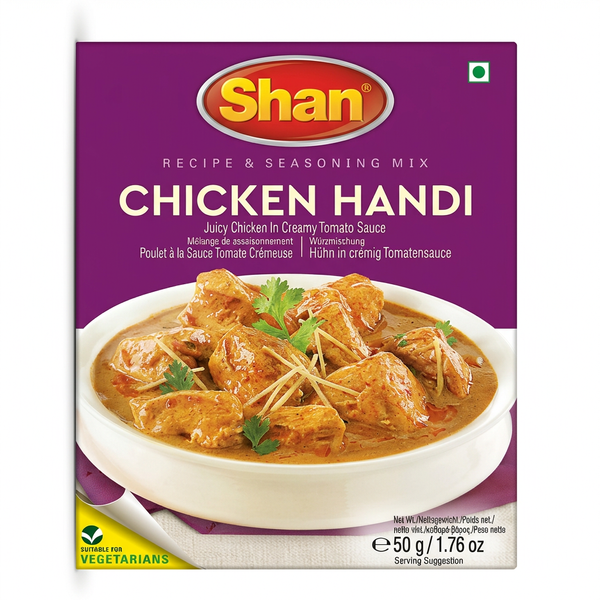 Shan Chicken Handi Masala Mix by Shan Ground Spices — front view showing product label and branding, studio product photo on white background