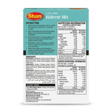 Shan Easy Cook Haleem Masala Mix by Shan Ground Spices — back view showing ingredients and product details, studio product photo on white background