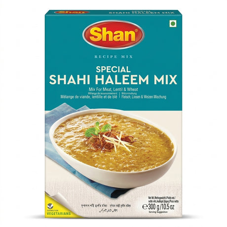 Shan Shahi Haleem Mix by Shan Ground Spices — front view showing product label and branding, studio product photo on white background