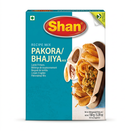 Shan Pakora Bhajiya Recipe Mix by Shan Ground Spices — front view showing product label and branding, studio product photo on white background