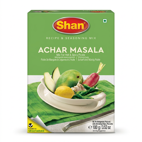 Shan Achar Masala by Shan Ground Spices — front view showing product label and branding, studio product photo on white background