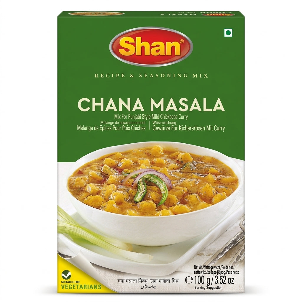 Shan Chana Masala Spice Mix by Shan Ground Spices — front view showing product label and branding, studio product photo on white background