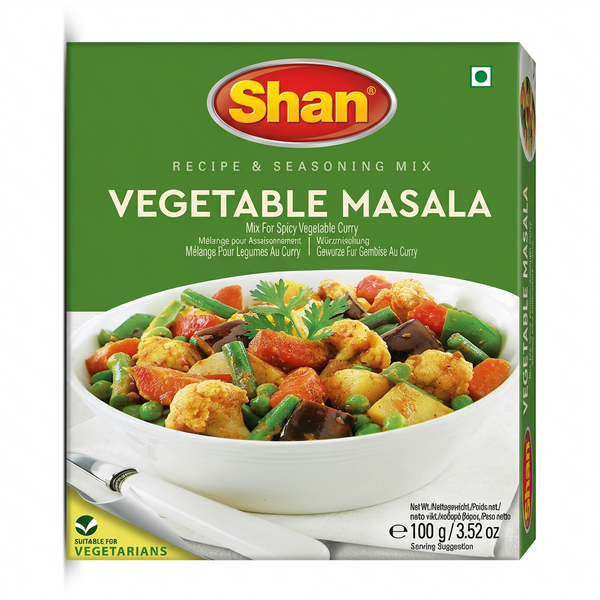 Shan Vegetable Curry Masala Mix by Shan Ground Spices — front view showing product label and branding, studio product photo on white background