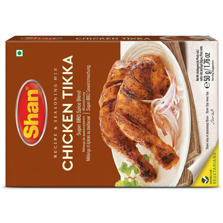 Shan Chicken Tikka Masala Mix by Shan Ground Spices — front view showing product label and branding, studio product photo on white background