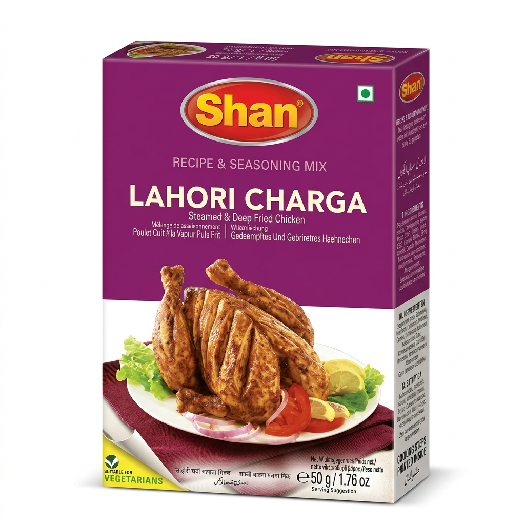 Shan Lahori Charga Masala Mix by Shan Ground Spices — front view showing product label and branding, studio product photo on white background