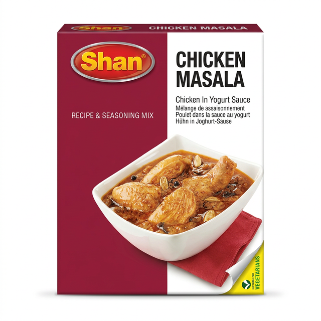 Shan Chicken Masala Mix by Shan Ground Spices — front view showing product label and branding, studio product photo on white background