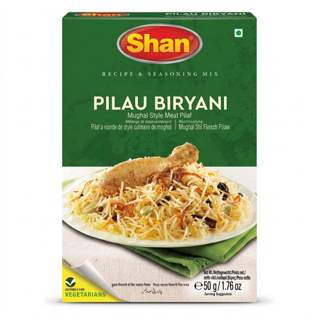 Shan Pulao Biryani Mix by Shan Ground Spices — front view showing product label and branding, studio product photo on white background