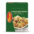 Shan Karachi Beef Biryani Masala Mix by Shan Ground Spices — front view showing product label and branding, studio product photo on white background