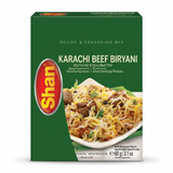 Shan Karachi Beef Biryani Masala Mix by Shan Ground Spices — front view showing product label and branding, studio product photo on white background