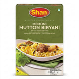 Shan Memoni Mutton Biryani Masala Mix by Shan Ground Spices — front view showing product label and branding, studio product photo on white background