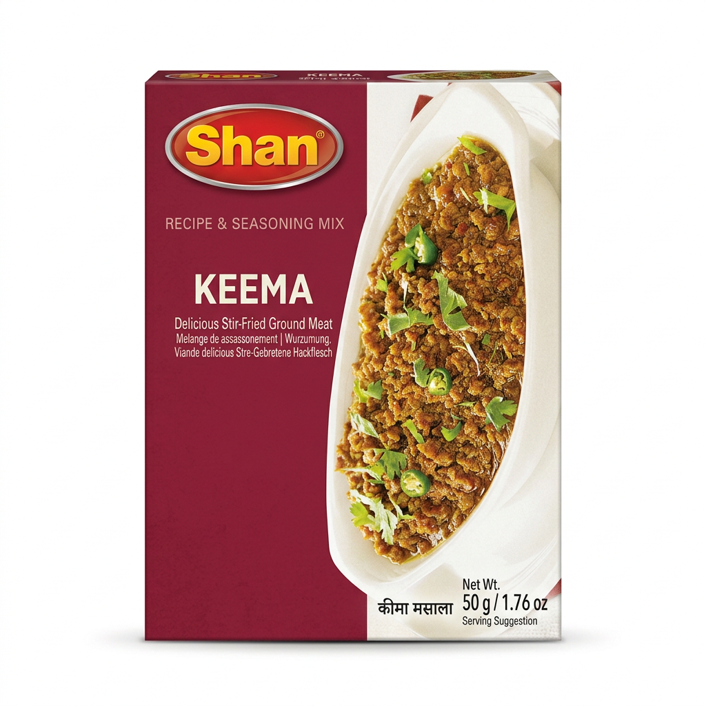 Shan Keema Curry Masala Mix by Shan Ground Spices — front view showing product label and branding, studio product photo on white background