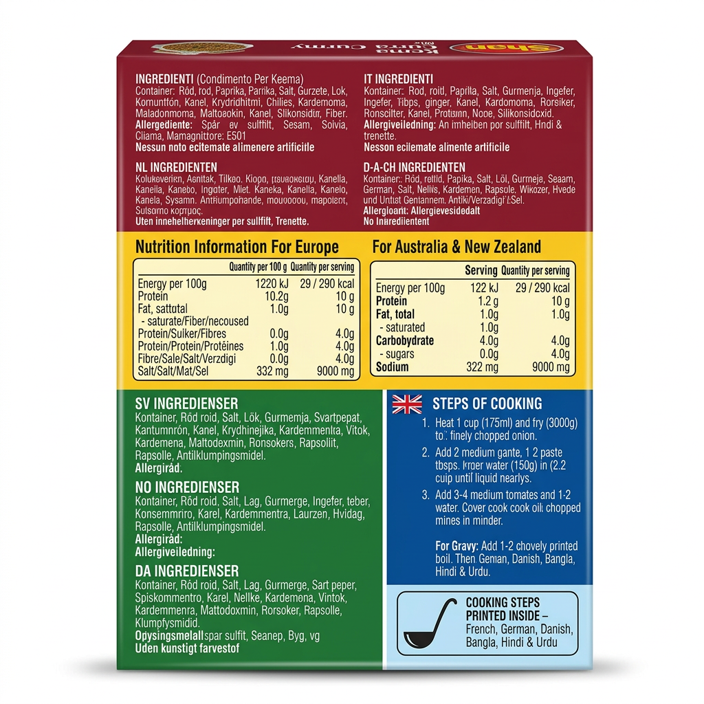 Shan Keema Curry Masala Mix by Shan Ground Spices — back view showing ingredients and product details, studio product photo on white background