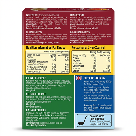 Shan Keema Curry Masala Mix by Shan Ground Spices — back view showing ingredients and product details, studio product photo on white background