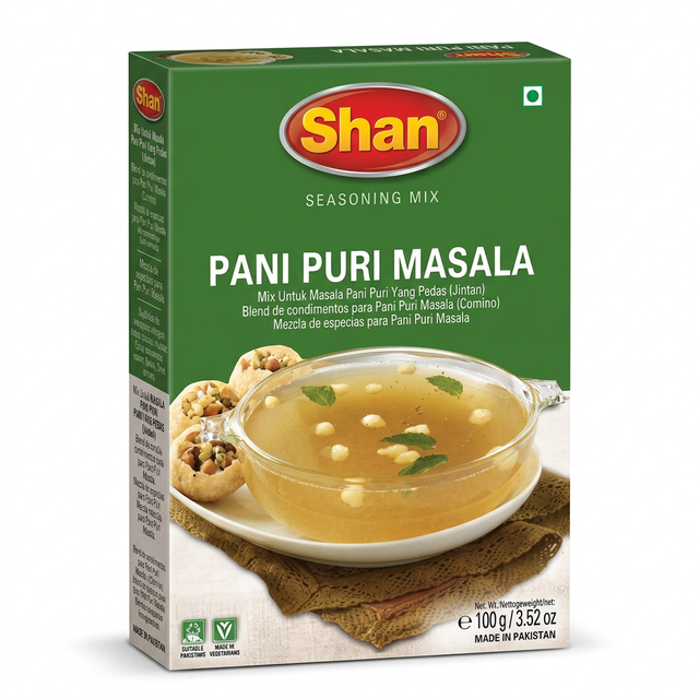 Shan Pani Puri Masala by Shan Ground Spices — front view showing product label and branding, studio product photo on white background