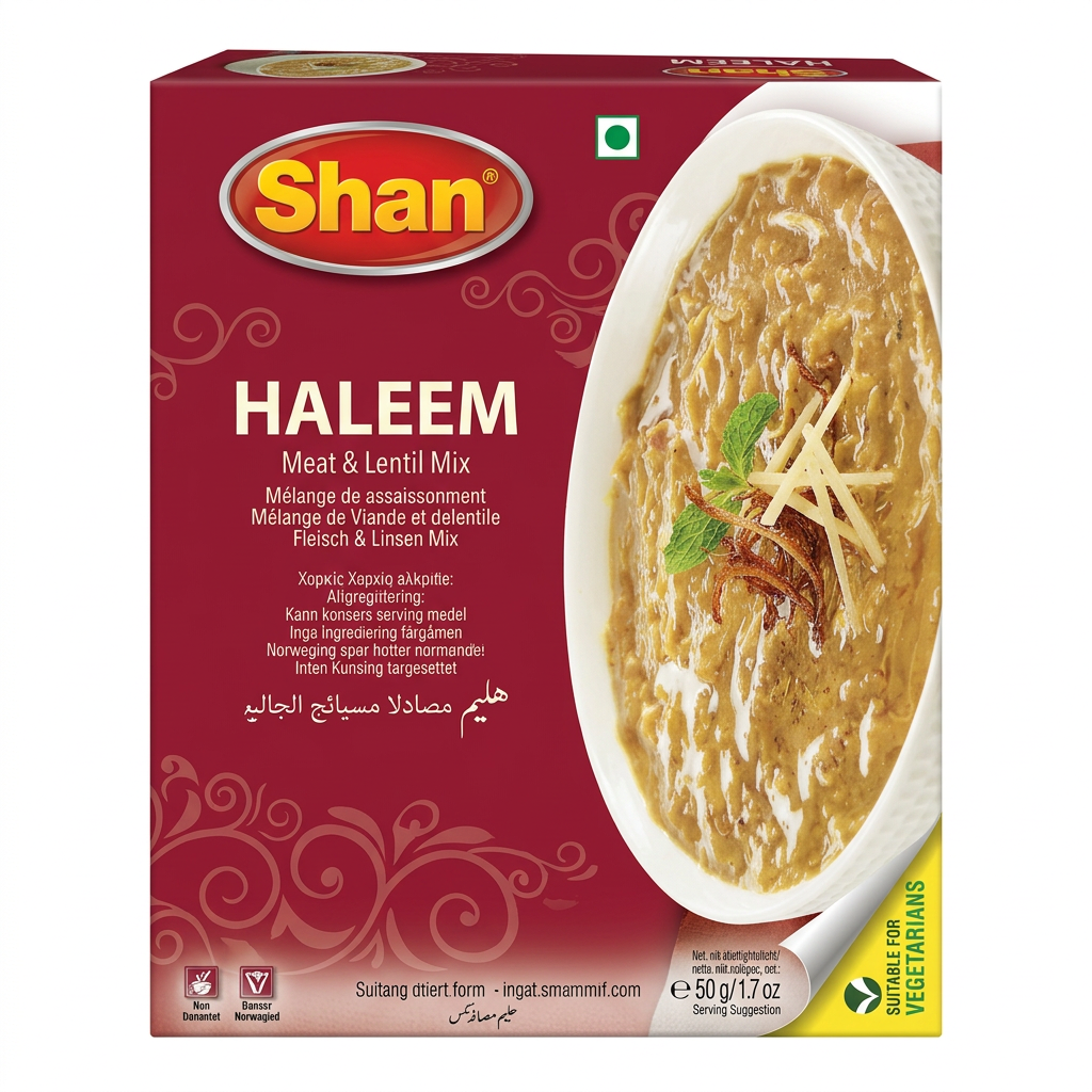 Shan Haleem Masala Mix by Shan Ground Spices — front view showing product label and branding, studio product photo on white background
