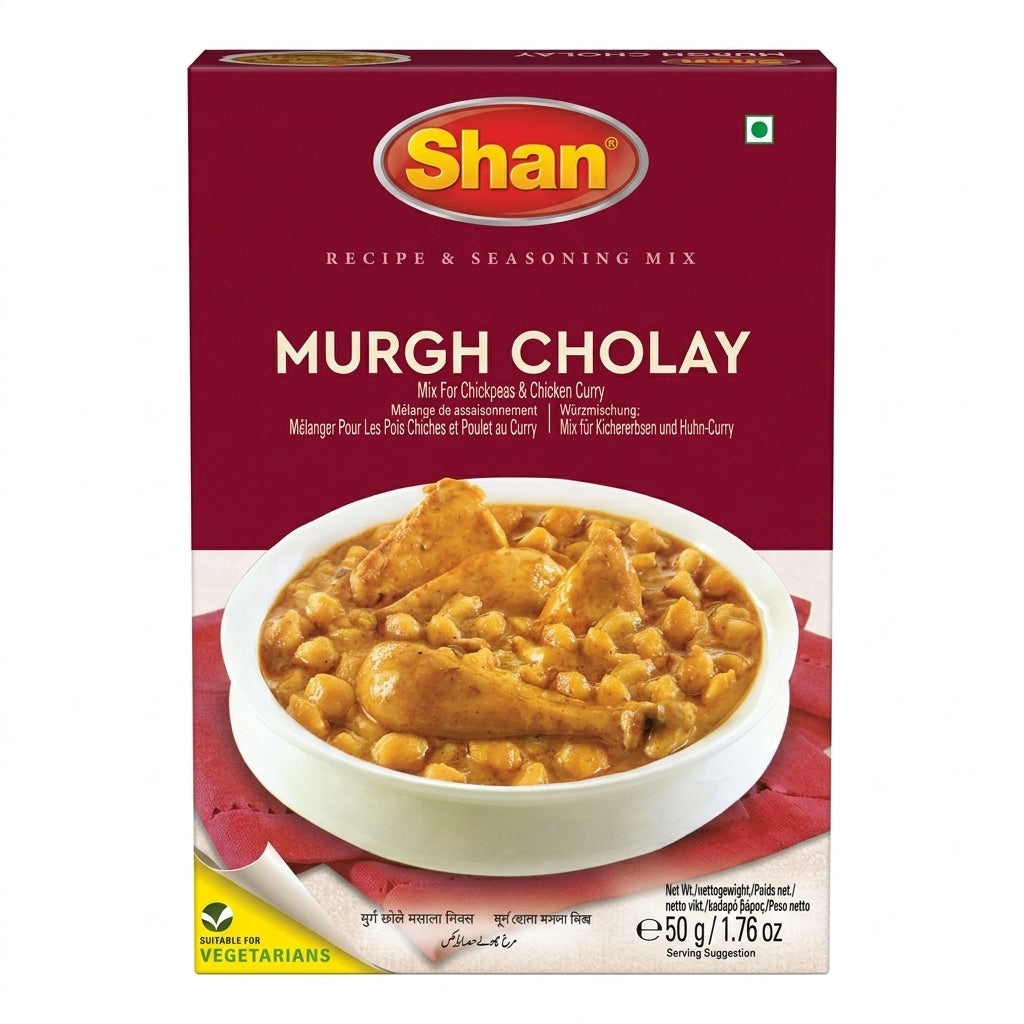 Shan Murgh Choley Masala Mix by Shan Ground Spices — front view showing product label and branding, studio product photo on white background