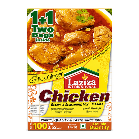 Laziza Chicken Masala 100g by Laziza Ground Spices — front view showing product label and branding, studio product photo on white background
