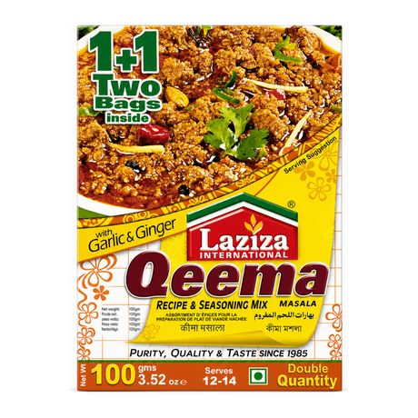 Laziza Keema Curry Masala Mix 100g by Laziza Ground Spices — front view showing product label and branding, studio product photo on white background
