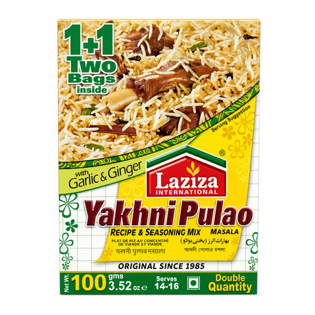 Laziza Yakhni Pulao Masala Mix 100g by Laziza Ground Spices — front view showing product label and branding, studio product photo on white background