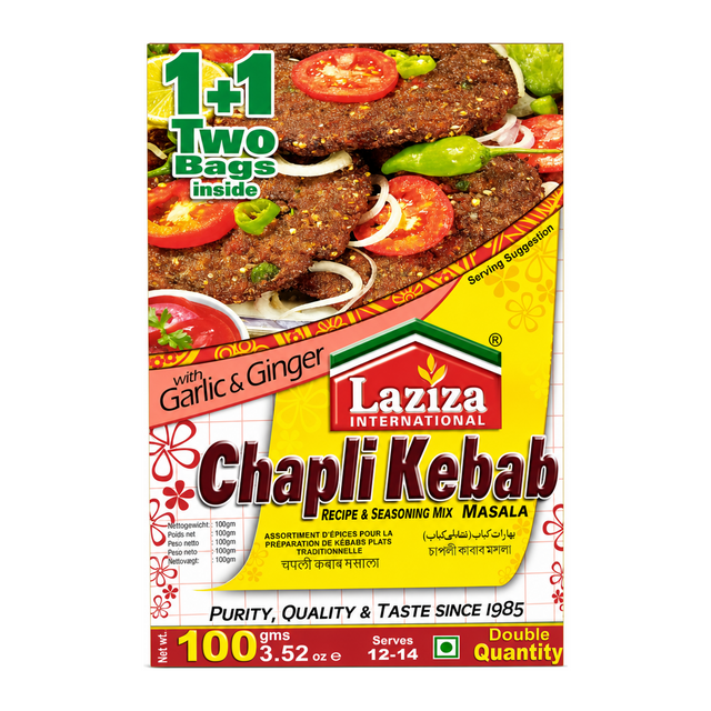Laziza Chappli Kebab Masala Mix 100g by Laziza Ground Spices — front view showing product label and branding, studio product photo on white background