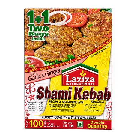Laziza Shami Kebab Masala Mix 100g by Laziza Ground Spices — front view showing product label and branding, studio product photo on white background