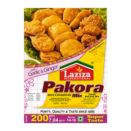Laziza Pakora Spice Mix 200g by Laziza Ground Spices — front view showing product label and branding, studio product photo on white background