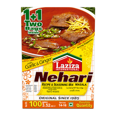 Laziza Nihari Curry Masala Mix 100g by Laziza Ground Spices — front view showing product label and branding, studio product photo on white background