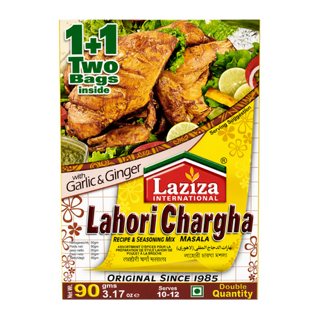 Laziza Lahori Charga Masala Mix 90g by Laziza Ground Spices — front view showing product label and branding, studio product photo on white background