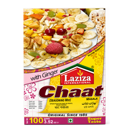 Laziza Chat Masala Mix 100g by Laziza Ground Spices — front view showing product label and branding, studio product photo on white background