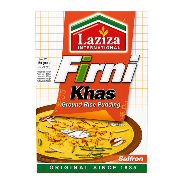 Laziza Firni Khas Saffron Rice Pudding 150g by Laziza Ready Mixes — front view showing product label and branding, studio product photo on white background