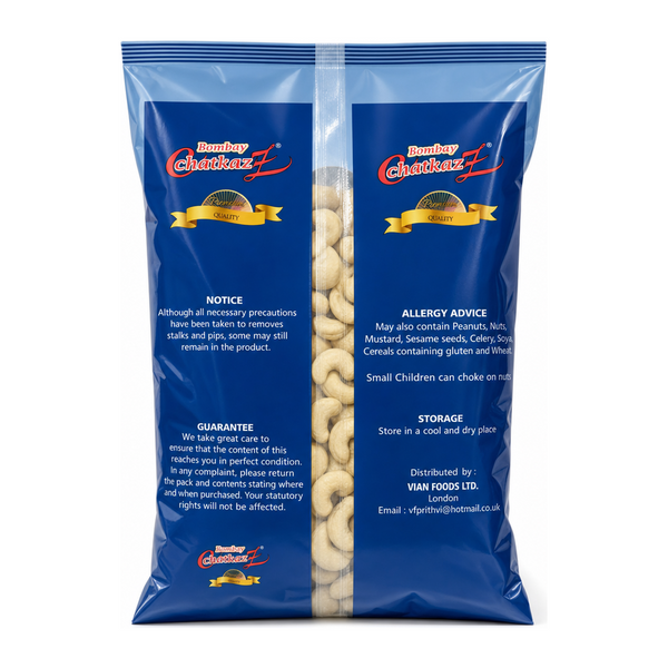 Variety Cashew Nuts 300g by Variety Dry Fruits & Nuts — back view showing ingredients and product details, studio product photo on white background