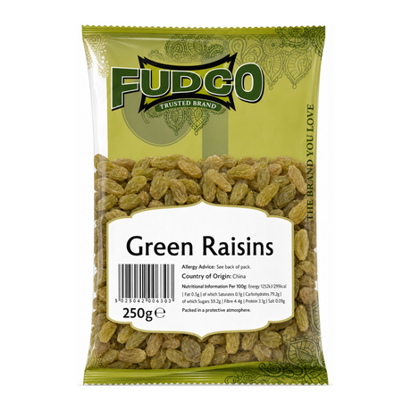 Fudco Green Raisins 250g by Fudco Dry Fruits & Nuts — front view showing product label and branding, studio product photo on white background