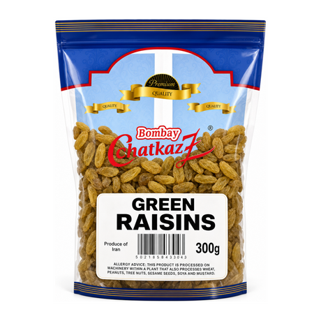 Bombay Chatkaz Green Sultana 300g by Bombay Chatkaz Dry Fruits & Nuts — front view showing product label and branding, studio product photo on white background