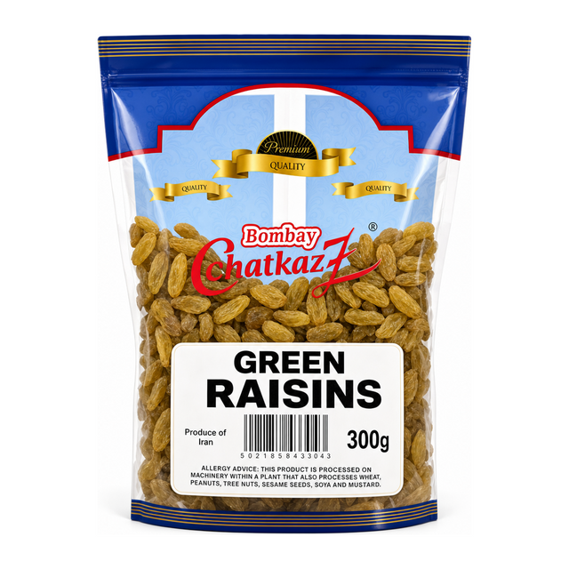 Bombay Chatkaz Green Sultana 300g by Bombay Chatkaz Dry Fruits & Nuts — front view showing product label and branding, studio product photo on white background