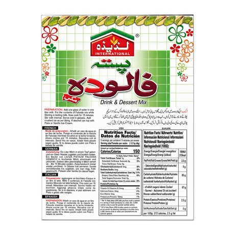 Laziza Pistachio Falooda Instant Mix 200g by Laziza Ready Mixes — back view showing ingredients and product details, studio product photo on white background