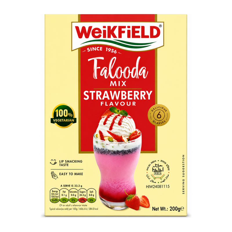 Weikfield Strawberry Falooda Instant Mix 200g by Weikfield Ready Mixes — front view showing product label and branding, studio product photo on white background