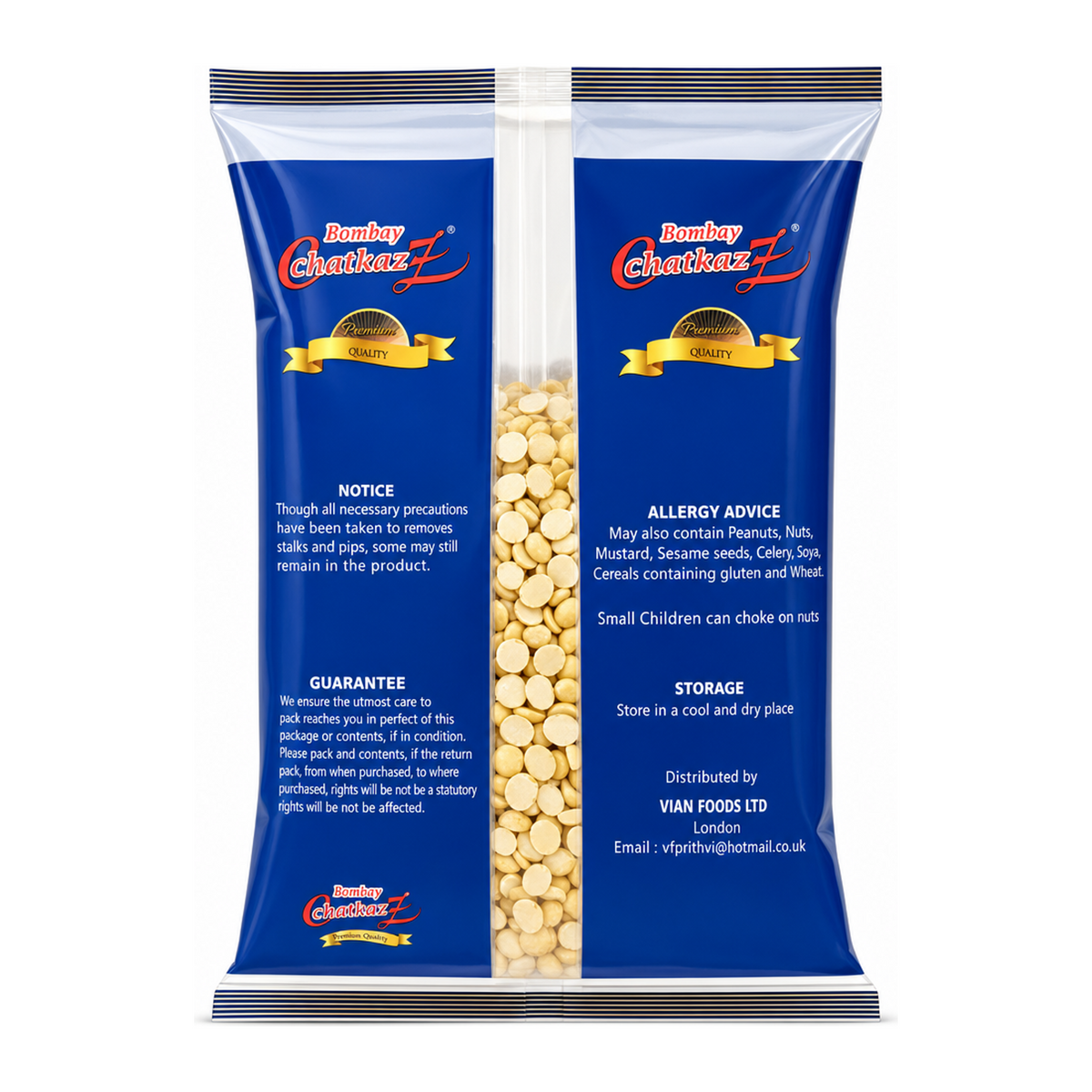 Bombay Chatkaz Daria Dal 300g by Bombay Chatkaz Dals & Beans — back view showing ingredients and product details, studio product photo on white background